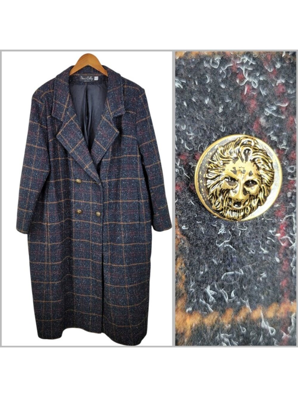 Vintage Wool Coat Plus 3X 4X Tweed Plaid Long Duster Winter Trench Overcoat